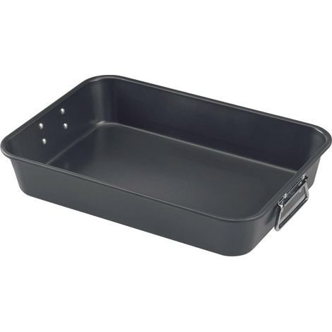 Plat à four rectangulaire, en acier carbone robuste, avec revêtement antiadhésif, chauffe rapide et homogène, facile à nettoyer, idéal pour repas familiaux, 40 x 28 cm, noir (1/2)
