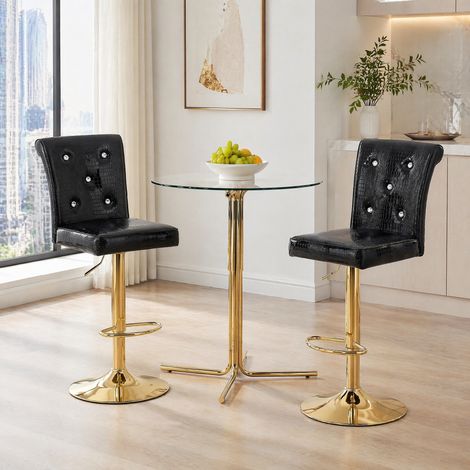 Set di 2 sgabelli da bar vintage neri in PVC effetto coccodrillo, altezza regolabile (1/5)