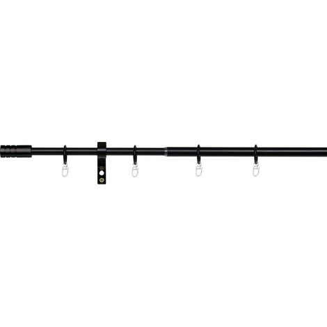 ondeco Gardinenstange ausziehbar 1-lauf, Vorhangstange Fenster Wandmontage, Endstück Rille, Komplettgarnitur Teleskopstange 13/16 mm mit Ringen -  120-210 cm