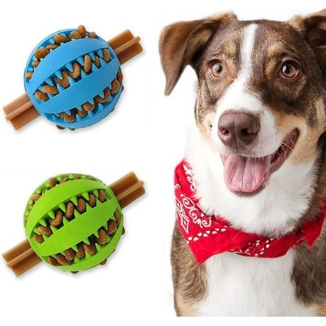 Un jouet pour chien indestructible en forme de balle éducative, parfait pour les chiots, qui aide à soulager l'ennui et permet un nettoyage interactif des dents (diamètre : 4,8 cm, bleu-vert). (1/3)
