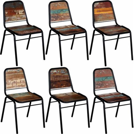 Juego de 6 sillas de cocina comedor estilo industrial madera maciza recuperada CDS022243 (1/5)