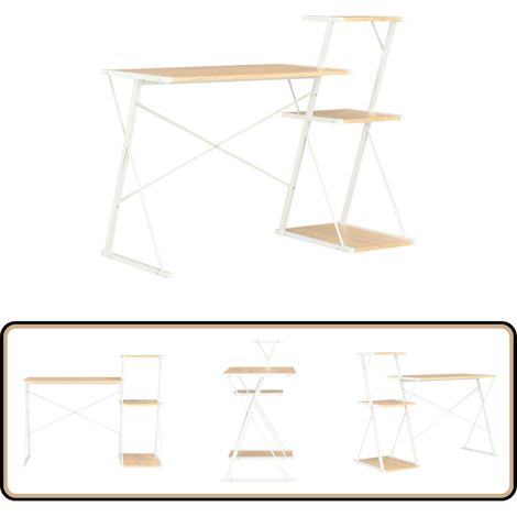 Schreibtisch mit Regal Weiß und Eiche 116×50×93 cm - Bürostuhl - Schreibtisch - Home Office - Computerarbeitsplatz - Arbeitszimmer