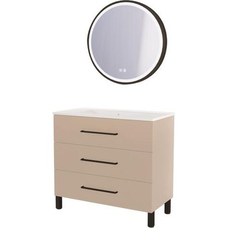 ONDEE ZEN - Meuble à poser MONACO - Dim 90cm - Satin - Mir ALEXINE - Poignées noires (1/3)