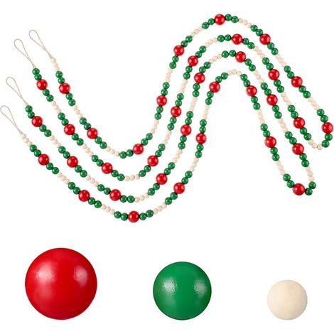 Guirlande En Perles Bois - 213 cm - Décoration Arbre De Noël Fêtes - Guirlande Bois Naturel - 1 Pièce (1/5)