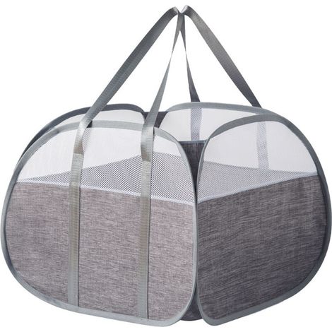 90 L Grand Panier à Linge Pop Up, Panier à Linge Pliable en Maille, Grand Panier à Linge Pop Up Panier à Linge Pliable avec Deux Poignées en Bandoulière con Chambre et Salle de Bain (gris) (1/4)