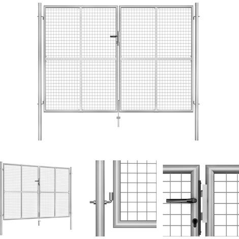 Gartentor Verzinkter Stahl 306 x 225 cm Silbern (1/5)