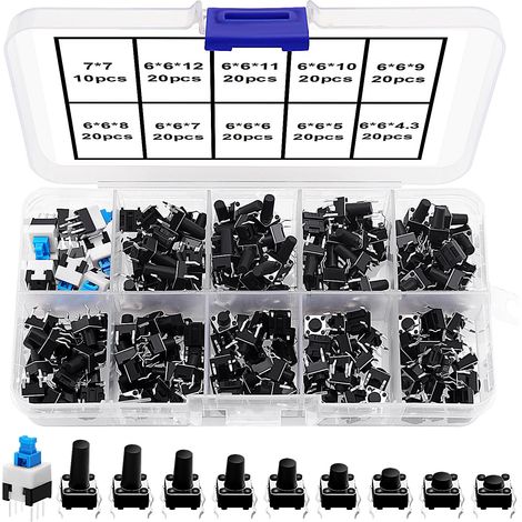 190 Pièces Interrupteurs à Bouton Poussoir Tactiles, Kit de Assortiment de Interrupteurs 10 Valeurs, (6×6 mm 7×7 mm) Bouton Poussoir Momentanés (1/5)