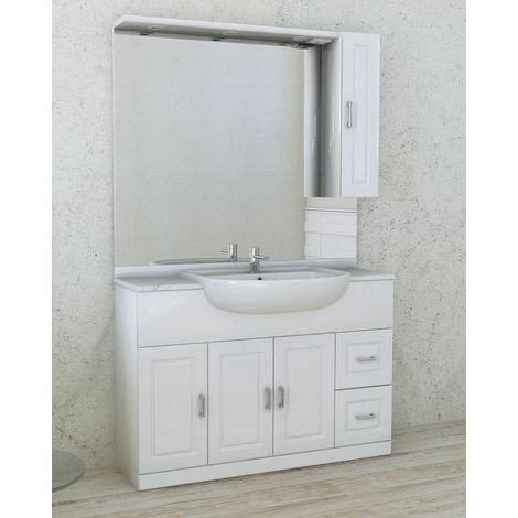 Mobile bagno 120 cm bianco lucido semincasso con specchio, pensile e tettino led (1/5)
