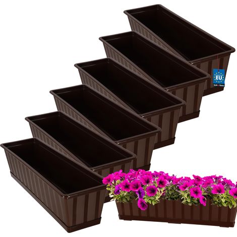 KOTARBAU® Lot de 6 Pot de Fleur Exterieur - Jardinières Exterieur - PVC - 60 x 18 x 14 cm - Brun - Jardinière Balcon - Rectangulaire - avec Soucoupe - Bac à Fleurs (1/5)