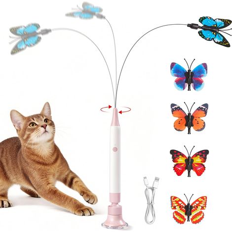 Papillon interactif rotatif pour chats – Jouet électrique rechargeable avec ventouse, modes de jeu automatique et manuel, idéal pour les chatons d'intérieur. Jouet de jeu automatique durable. (1/4)