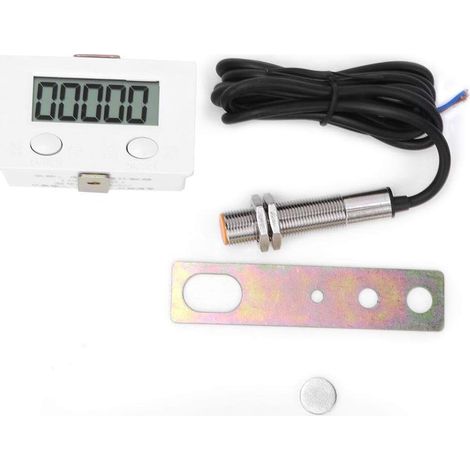 Compteur à induction magnétique avec interrupteur à induction magnétique en métal, affichage numérique LCD à 5 chiffres, capteur métallique BEM-5C + 12φ, sans usure mécanique (1/5)