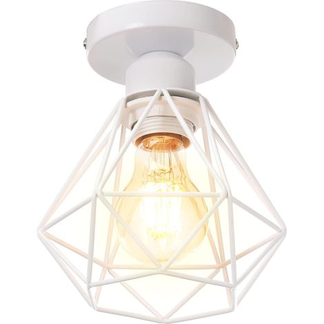 Stoex – Plafonnier industriel en métal blanc – Luminaire cage diamant rétro – Tension 220-240V – Douille E27 – Puissance max 60W