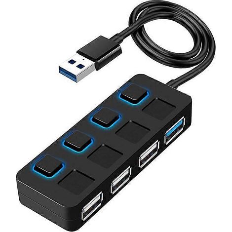 4-Port-USB-3.0-Hub mit individuellen LED-Schaltern, USB-Steckdosenleiste für Computer (1/5)