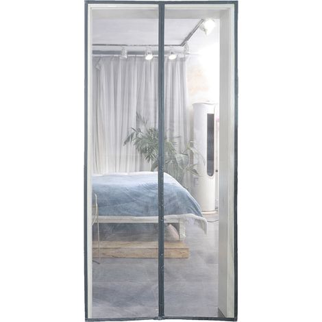 Moustiquaire magnétique Porte, 90 x 210 CM - Maillage Fine Gris Magnétique Rideau Anti Mouche, Se Ferme Tout Seul, Volet Rideau Anti Mouche (1/5)