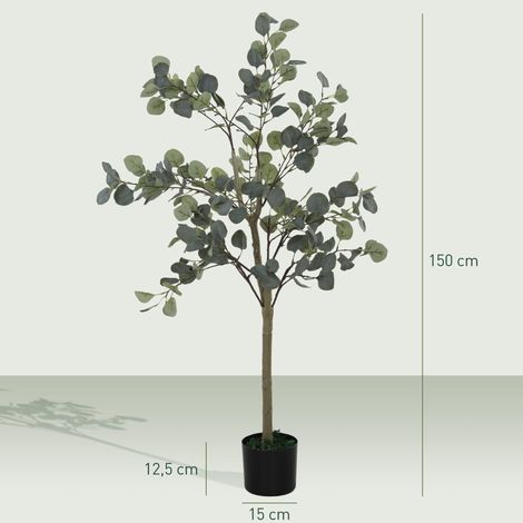 Eucalyptus artificiel décoratif, 150 cm, eucalyptus synthétique avec 230 feuilles en pot pour usage intérieur, vert (1/5)