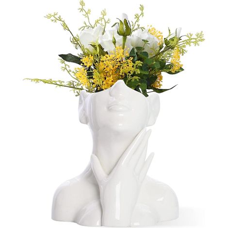 Vase visage en céramique blanche, buste à mi-corps, vase à fleurs moderne et décoratif de style nordique