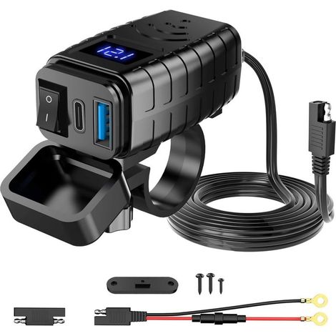 Port USB 66 W étanche pour moto - Port de charge USB avec interrupteur marche/arrêt pour camionnette, VTT, bateau SAE à 12 V (1/5)