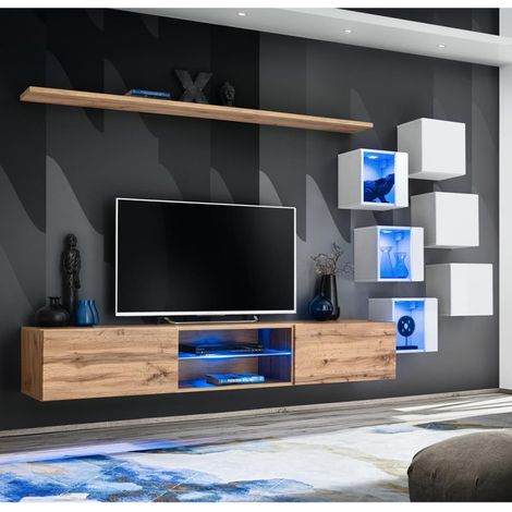 Ensemble Meuble TV "Switch XXI" 260cm Naturel & Blanc (1/4)