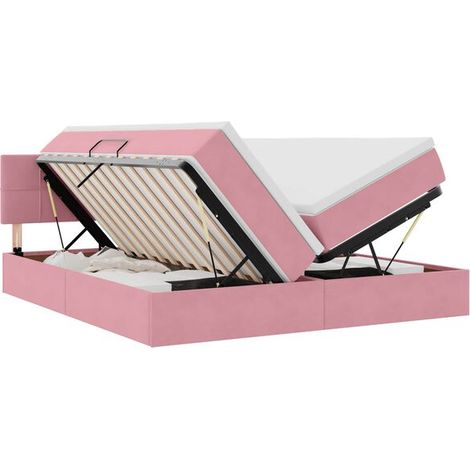 Lit coffre avec éclairage LED, matelas inclus, rose, 180 x 200 cm, tissu velours. (1/5)
