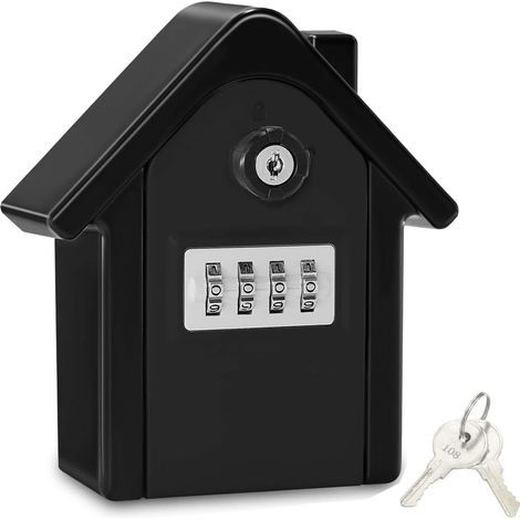 Boite a Cle Securisee Mural Boite a Clé avec Code Numérique & Clés d'urgence, Grand Key Safe Box Format XL Coffre a Clef Extérieur pour Maison, Bureau, Usine, Garages (Noir) (1/5)