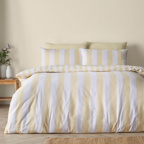 Housse de Couette Double réversible avec taies d'oreiller à Rayures Jaune (1/4)