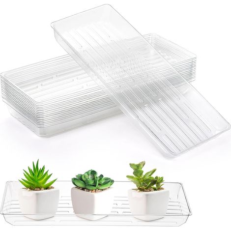 16 Pack Clear Rectangle Saucer Plastic Thick Plastic for Indoor Plants, Window Sill Trays for Pots, Narrow Planters and Seedlings (1/5)