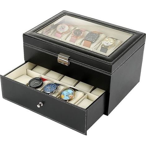 Uhrenbox – Uhrenvitrine – Aufbewahrungsbox für 20 Uhren und Schmuck mit Schloss (1/4)