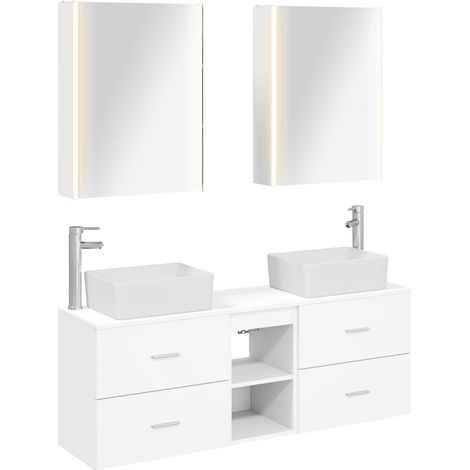 Bathroom Furniture Set 5 pcs White Engineered Wood and Glass vidaXL (1/5)