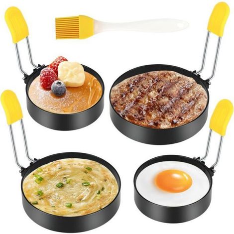 4 Pcs Anneaux D'oeuf Antiadhésifs Anneaux D'oeufs Au Plat,Matériau en fer et peinture antiadhésive, poignée ergonomique (1/5)