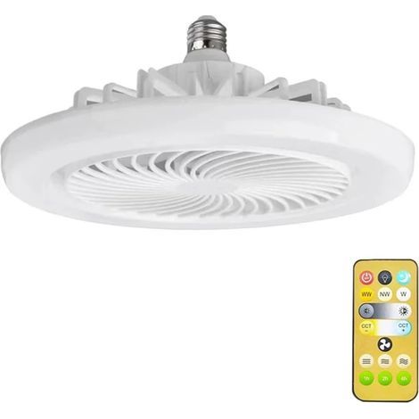 Générique Lampe Ventilateur de Plafond avec Douille E27 (85-265V) – Éclairage Silencieux – Télécommande – 3 Vitesses & 3 Températures de Couleur – 30 W (Chambre/Salon/Bureau) (1/5)