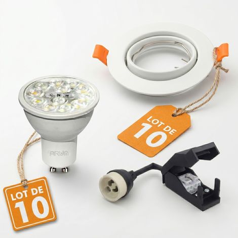 Lot de 10 Spots LED Encastrables Orientables Blancs GU10 6W CCT (3 Teintes au Choix)