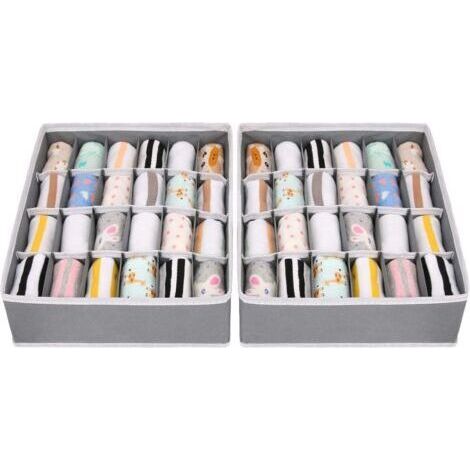 Set mit 2 faltbaren Schubladenorganisatoren aus Vliesstoff (grau) für Unterwäsche, BHs, Socken, platzsparendes Fach, Sockenaufbewahrungsbox
