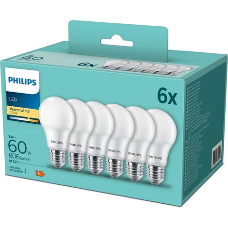 Confezione da 6 led e27 frost normale 60w 806lm