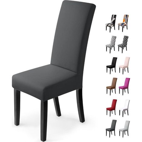 Lot de 4 housses de chaise extensibles, modernes et lavables, gris foncé (1/5)