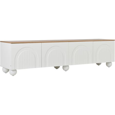 Meuble TV 180 cm bois blanc 4 portes pieds métal design moderne 80 pouces