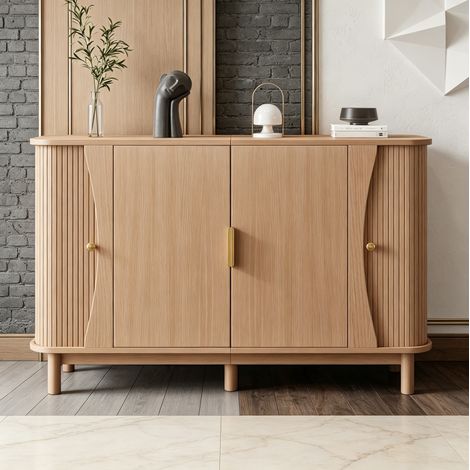 REDOM Aparador 140x40x88 cm, 2 puertas, balda ajustable, carga 60 kg, MDF, color natural (1/5)