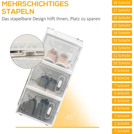 Boîtes à chaussures empilables 18 pièces, coffret de rangement pour chaussures jusqu'au 45, portes aimantées, plastique, 28x36x21 cm (1/4)
