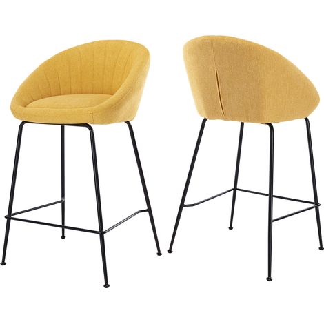 Set di 2 Sgabelli da Bar in Tessuto Sgabelli Alti Cucina con Schienal per Cucina Bancone, Giallo