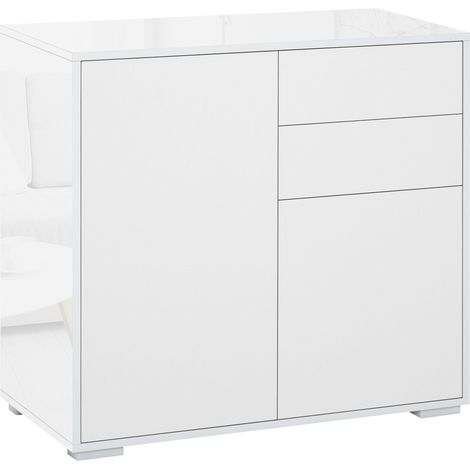 High Gloss Frame Sideboard, Push-Open Design with 2 Drawer for Living Room, Bedroom, 74H x 79W x 36Dcm, White (1/5)