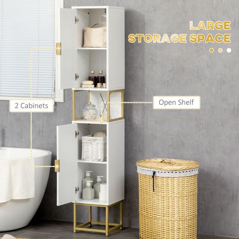Armoire de rangement de salle de bain haute et moderne, motif chevron losanges blanc, étagère réglable, armoire de salle de bain étroite (1/5)