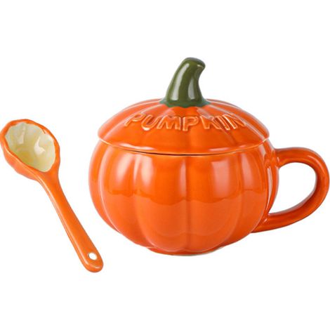 Mug citrouille mignon avec couvercle et cuillère, idéal pour le café et le thé