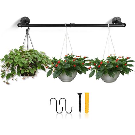 Portemanteau mural, lot de 1, Barres de suspension pour vêtements en tuyaux industriels, gain de place, capacité de 65 kg, installation facile, Noir (1/5)
