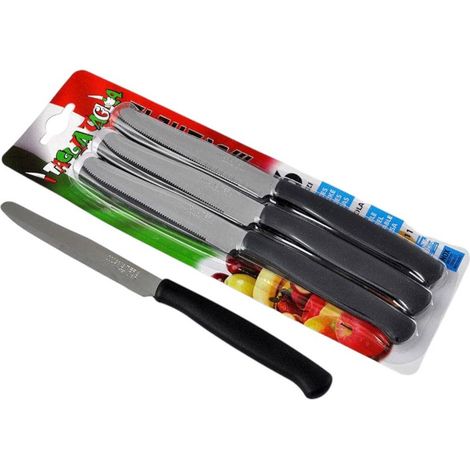Svanera tagliataglia, set 6 coltelli tavola lama dentata acciaio cm 11 manico nero