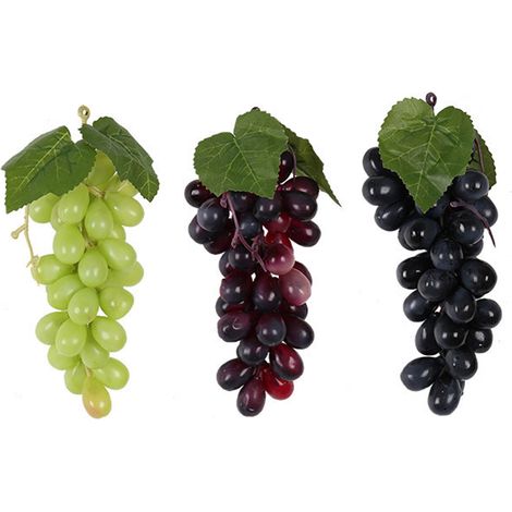 Raisins Artificiels - Grappes De Raisins En Caoutchouc Avec Feuilles - Noir Violet Vert - 6 Pièces (1/5)