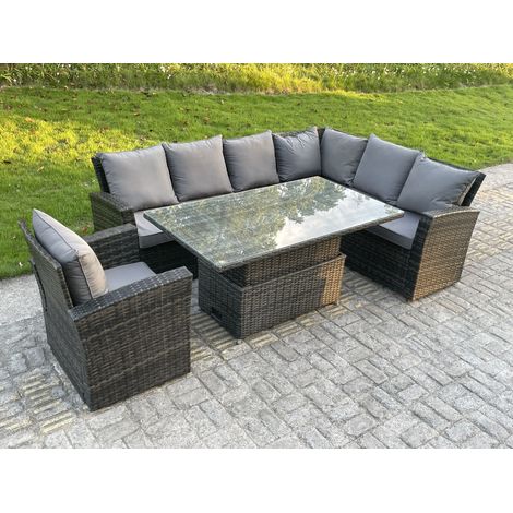 Fimous High Back PE Rattan Corner Sofa Set Garden Furniture Adjustable Rising Lifting Table Set With Armchair (1/3)