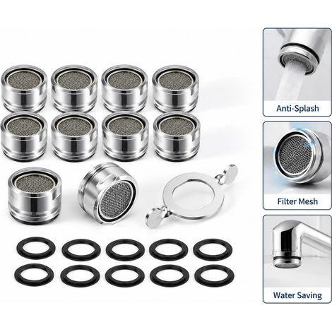 Lot de 10 Mousseurs de Robinet 24 mm Filetage Exterieur Laiton Chrome avec Joints et Cle de Montage (1/5)