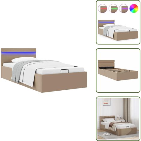 Letto con meccanismo idraulico - vidaXL Giroletto Idraulico con LED Cappuccino Similpelle 100x200cm - Letto con rivestimento in similpelle