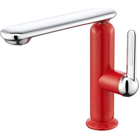 Cross-border 304 Stainless Steel Hot and Cold Water Faucet for Bathroom Vanity Sinks and Washbasins - Silver + Red
