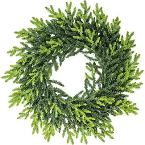 Couronne de Noël en pin et cèdre, couronne de sapin artificielle hivernale, couronne festive en cèdre artificiel pour l'intérieur et l'extérieur, décoration de porte d'entrée de style champêtre (1/5)