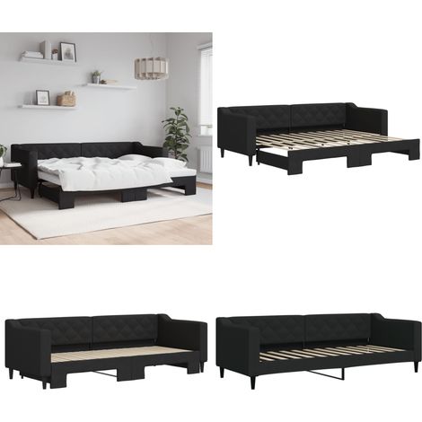 Tagesbett Ausziehbar Schwarz 80x200 cm Stoff - Schlafsofa - Doppelbett - Gästebett - Tagesbett - Wohnzimmer - Home & Living (1/5)